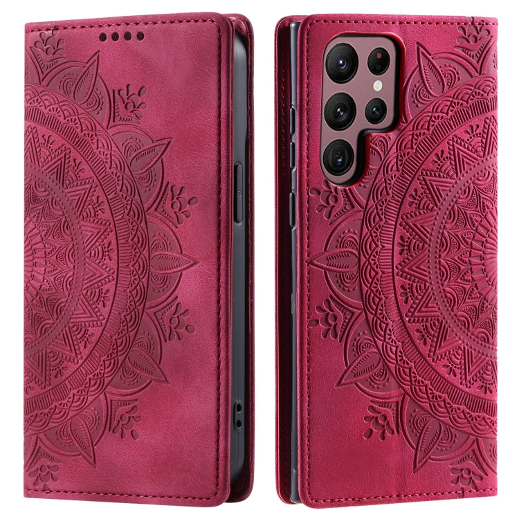 For Samsung Galaxy S25 Ultra 5G Totem Embossed Magnetic Leather Phone Case(Red) by buy2fix