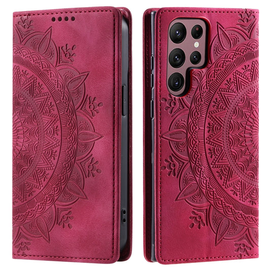 For Samsung Galaxy S25 Ultra 5G Totem Embossed Magnetic Leather Phone Case(Red) by buy2fix