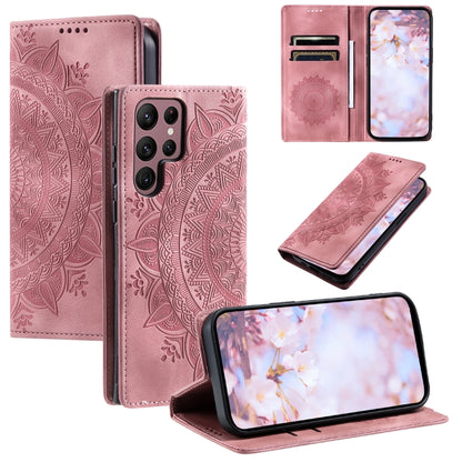 For Samsung Galaxy S25 Ultra 5G Totem Embossed Magnetic Leather Phone Case(Rose Gold) by buy2fix