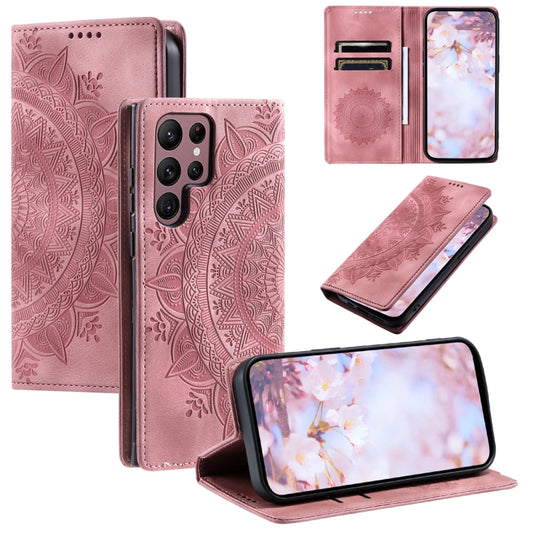 For Samsung Galaxy S25 Ultra 5G Totem Embossed Magnetic Leather Phone Case(Rose Gold) by buy2fix