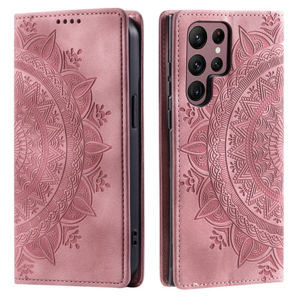 For Samsung Galaxy S25 Ultra 5G Totem Embossed Magnetic Leather Phone Case(Rose Gold) by buy2fix