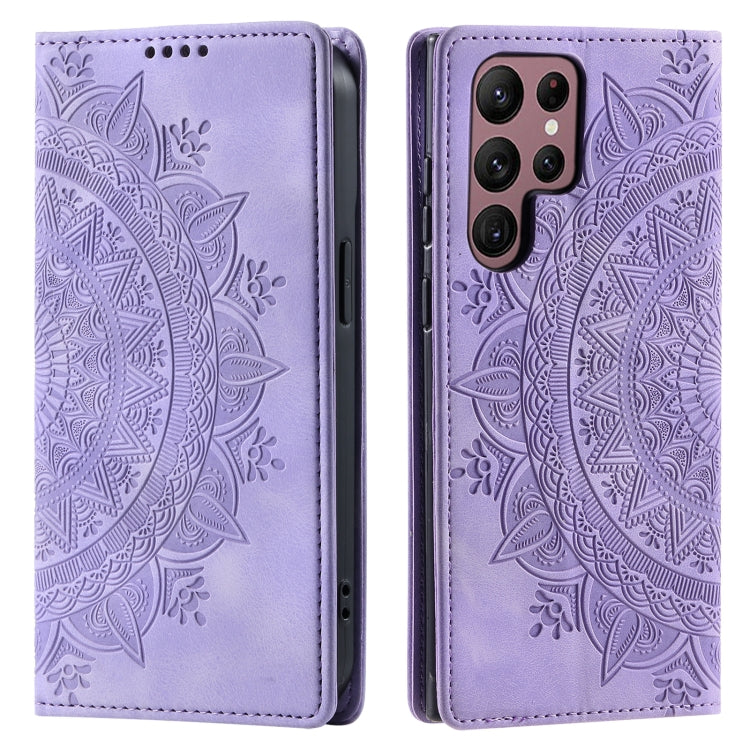 For Samsung Galaxy S25 Ultra 5G Totem Embossed Magnetic Leather Phone Case(Purple) by buy2fix