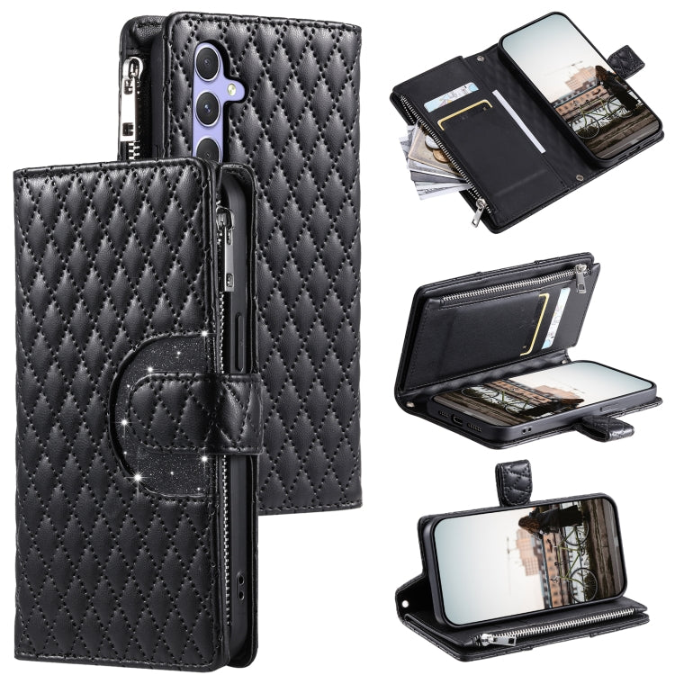 For Samsung Galaxy S25 5G Glitter Lattice Zipper Wallet Leather Phone Case(Black) by buy2fix
