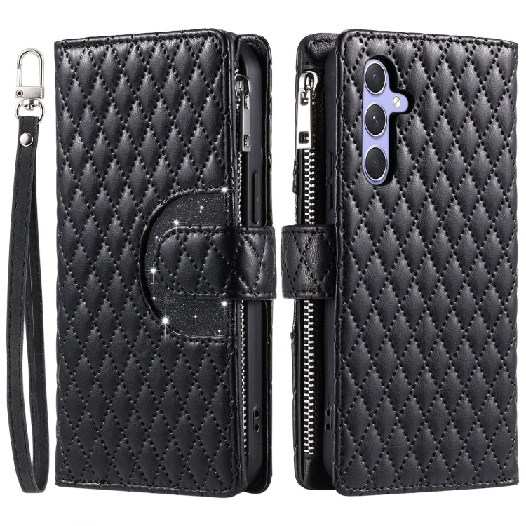 For Samsung Galaxy S25 5G Glitter Lattice Zipper Wallet Leather Phone Case(Black) by buy2fix