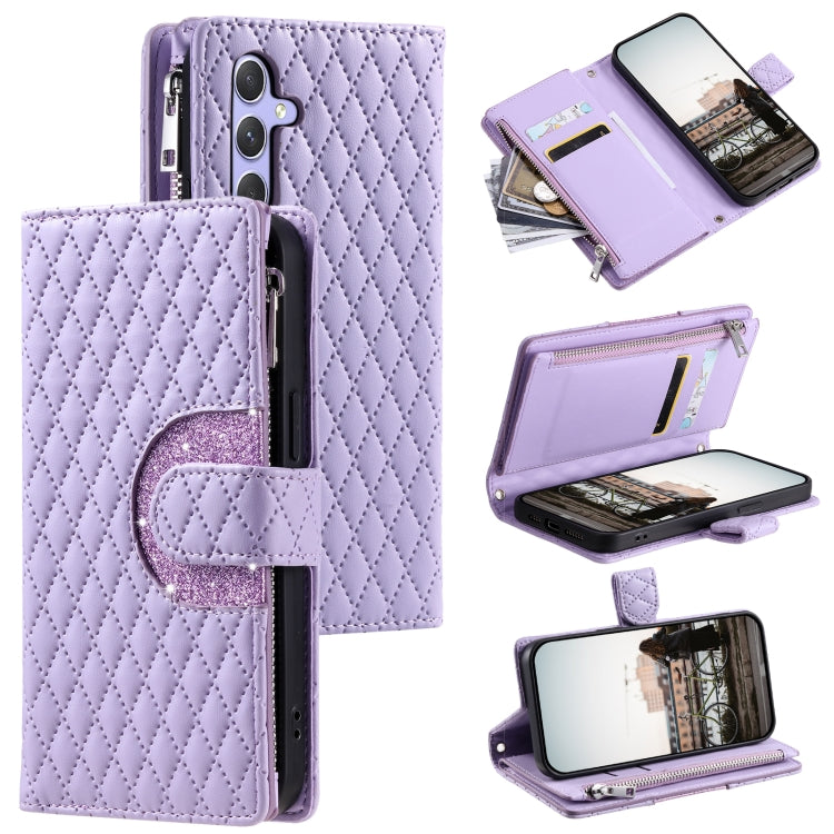 For Samsung Galaxy S25 5G Glitter Lattice Zipper Wallet Leather Phone Case(Purple) by buy2fix