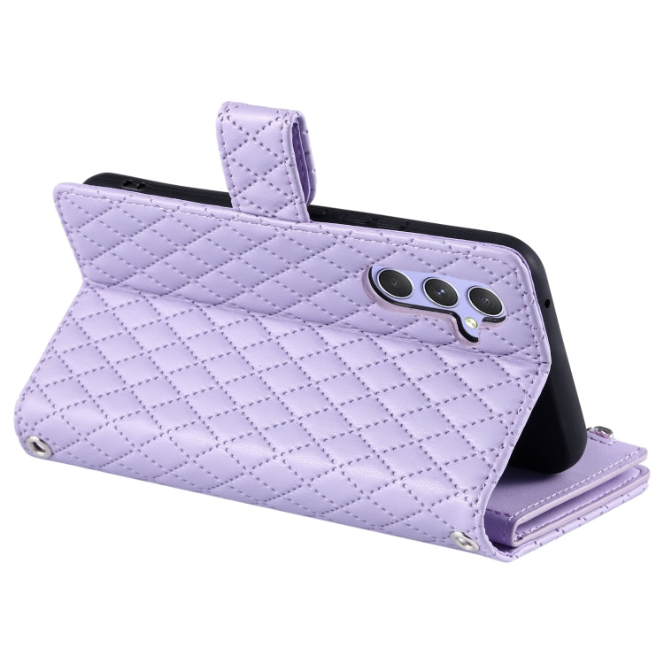 For Samsung Galaxy S25 5G Glitter Lattice Zipper Wallet Leather Phone Case(Purple) by buy2fix