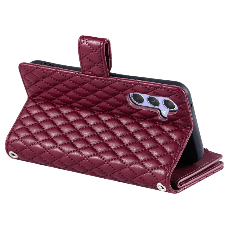 For Samsung Galaxy S25 5G Glitter Lattice Zipper Wallet Leather Phone Case(Wine Red) by buy2fix