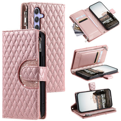 For Samsung Galaxy S25 5G Glitter Lattice Zipper Wallet Leather Phone Case(Rose Gold) by buy2fix