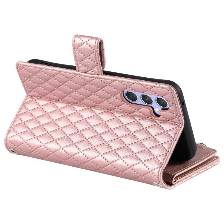 For Samsung Galaxy S25 5G Glitter Lattice Zipper Wallet Leather Phone Case(Rose Gold) by buy2fix