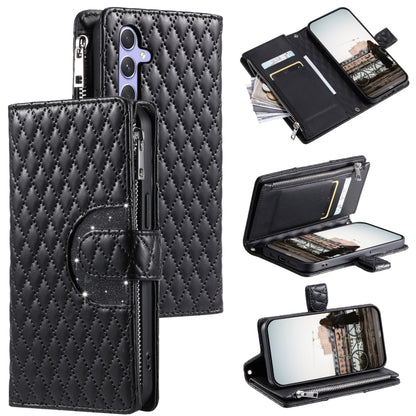 For Samsung Galaxy S25+ 5G Glitter Lattice Zipper Wallet Leather Phone Case(Black) by buy2fix