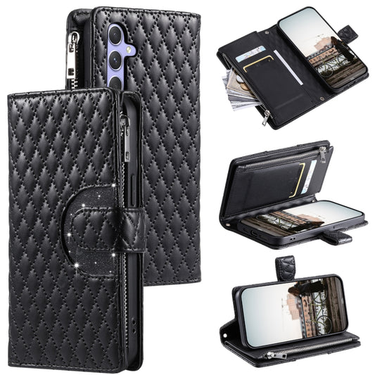 For Samsung Galaxy S25+ 5G Glitter Lattice Zipper Wallet Leather Phone Case(Black) by buy2fix
