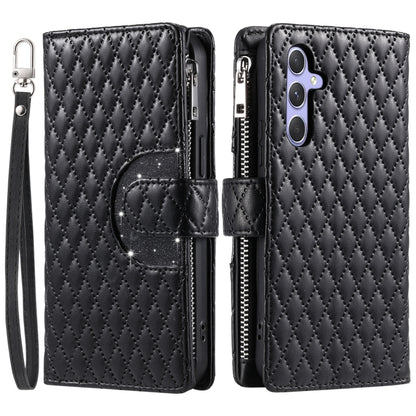 For Samsung Galaxy S25+ 5G Glitter Lattice Zipper Wallet Leather Phone Case(Black) by buy2fix