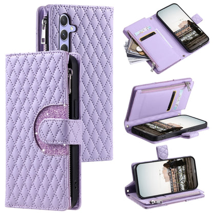 For Samsung Galaxy S25+ 5G Glitter Lattice Zipper Wallet Leather Phone Case(Purple) by buy2fix