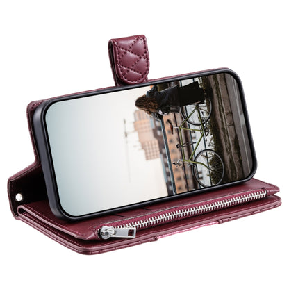 For Samsung Galaxy S25+ 5G Glitter Lattice Zipper Wallet Leather Phone Case(Wine Red) by buy2fix