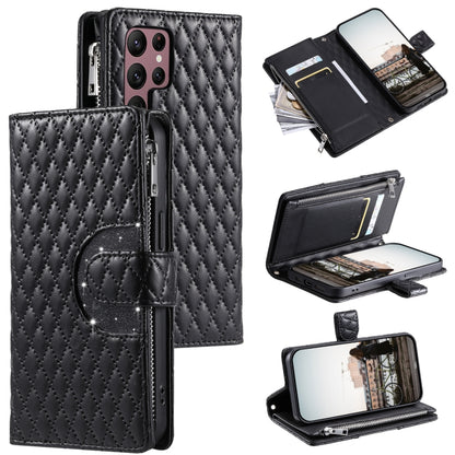 For Samsung Galaxy S25 Ultra 5G Glitter Lattice Zipper Wallet Leather Phone Case(Black) by buy2fix