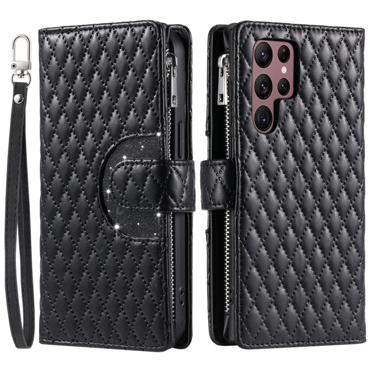 For Samsung Galaxy S25 Ultra 5G Glitter Lattice Zipper Wallet Leather Phone Case(Black) by buy2fix
