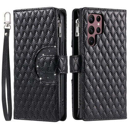 For Samsung Galaxy S25 Ultra 5G Glitter Lattice Zipper Wallet Leather Phone Case(Black) by buy2fix