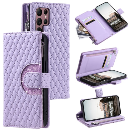 For Samsung Galaxy S25 Ultra 5G Glitter Lattice Zipper Wallet Leather Phone Case(Purple) by buy2fix