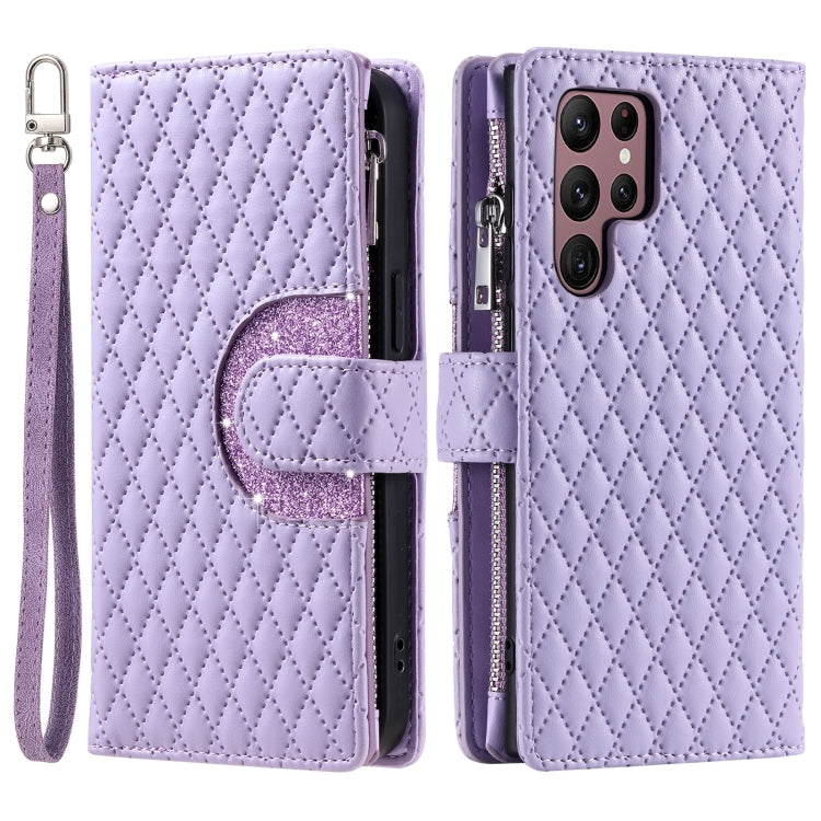 For Samsung Galaxy S25 Ultra 5G Glitter Lattice Zipper Wallet Leather Phone Case(Purple) by buy2fix
