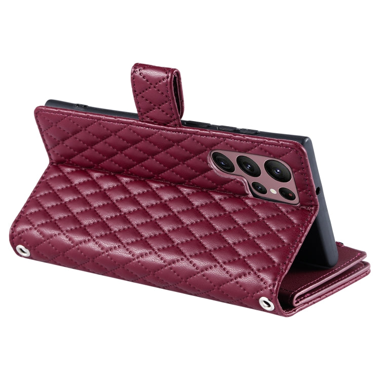For Samsung Galaxy S25 Ultra 5G Glitter Lattice Zipper Wallet Leather Phone Case(Wine Red) by buy2fix