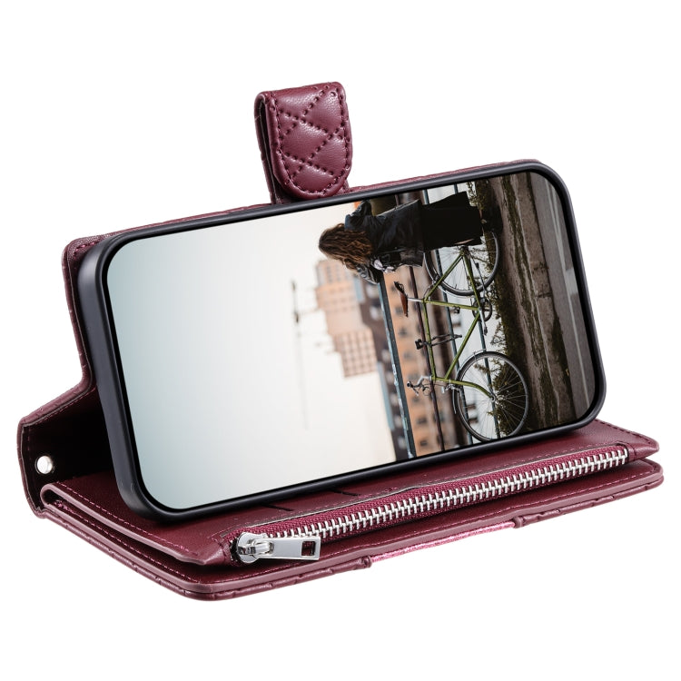 For Samsung Galaxy S25 Ultra 5G Glitter Lattice Zipper Wallet Leather Phone Case(Wine Red) by buy2fix