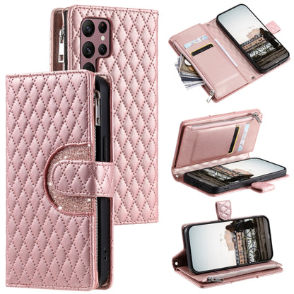 For Samsung Galaxy S25 Ultra 5G Glitter Lattice Zipper Wallet Leather Phone Case(Rose Gold) by buy2fix