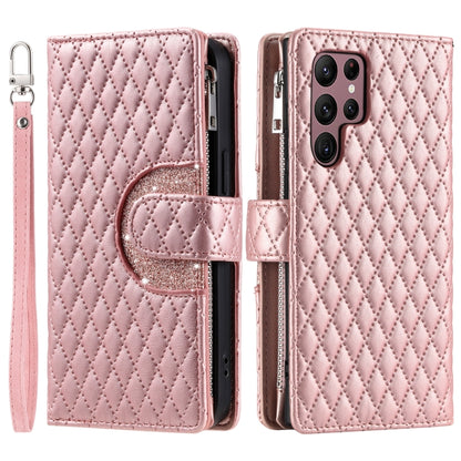 For Samsung Galaxy S25 Ultra 5G Glitter Lattice Zipper Wallet Leather Phone Case(Rose Gold) by buy2fix