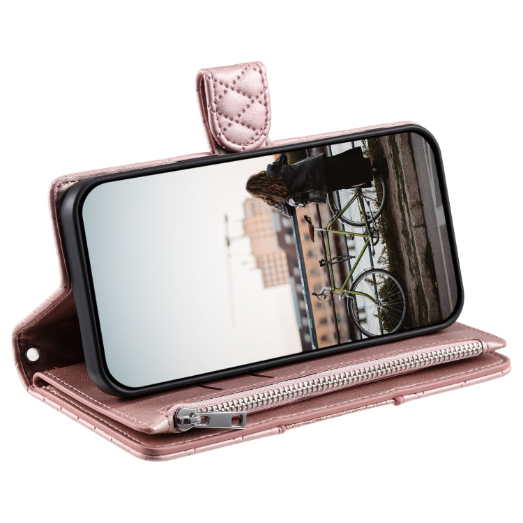 For Samsung Galaxy S25 Ultra 5G Glitter Lattice Zipper Wallet Leather Phone Case(Rose Gold) by buy2fix