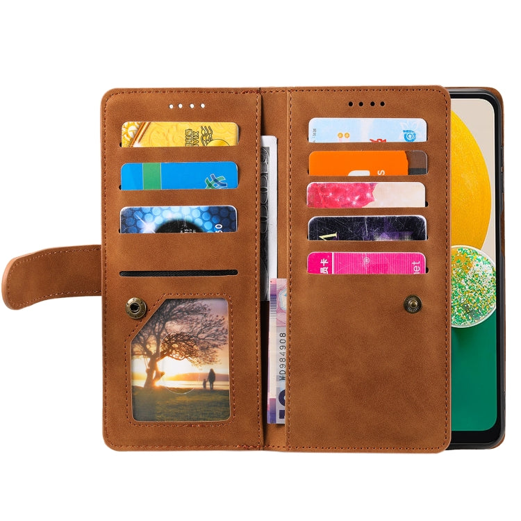 For Samsung Galaxy S25 5G Nine Card Zipper Bag Leather Phone Case with Lanyard(Brown) by buy2fix