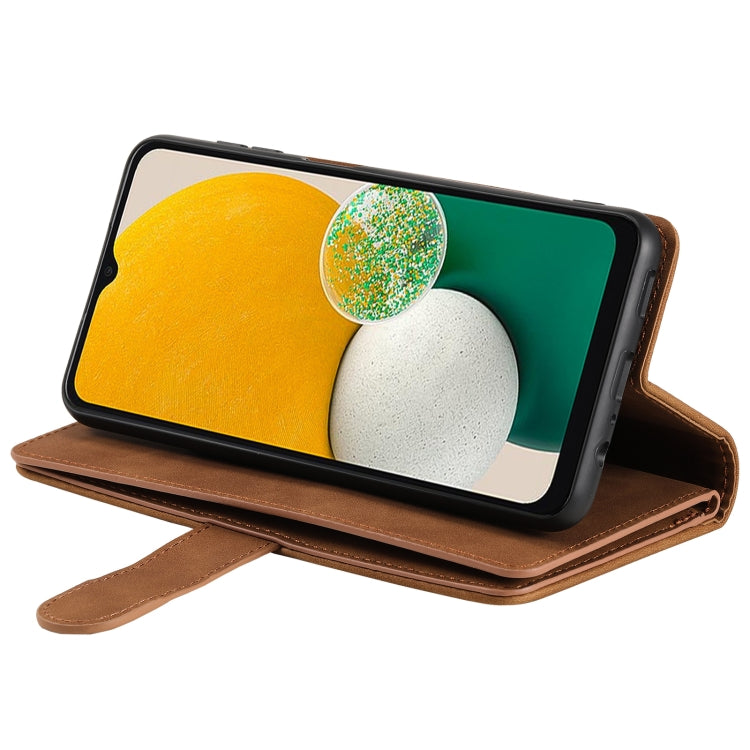 For Samsung Galaxy S25 5G Nine Card Zipper Bag Leather Phone Case with Lanyard(Brown) by buy2fix