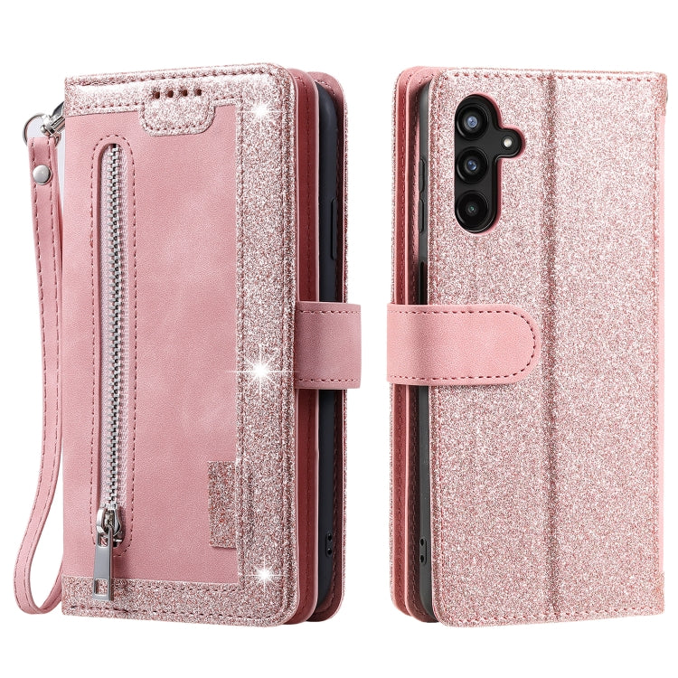 For Samsung Galaxy S25 5G Nine Card Zipper Bag Leather Phone Case with Lanyard(Pink) by buy2fix