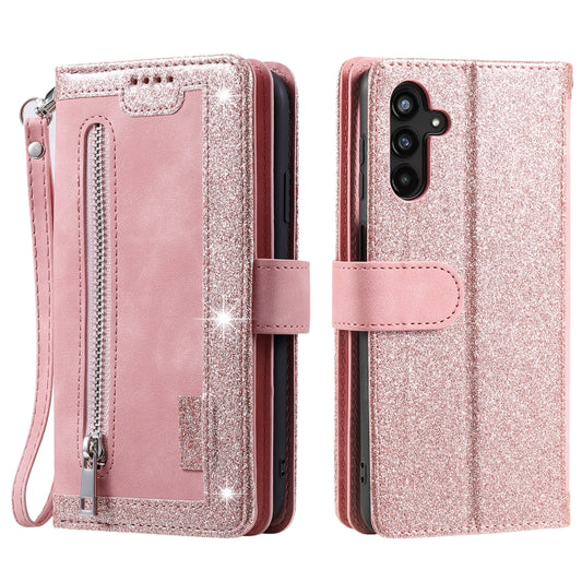 For Samsung Galaxy S25 5G Nine Card Zipper Bag Leather Phone Case with Lanyard(Pink) by buy2fix