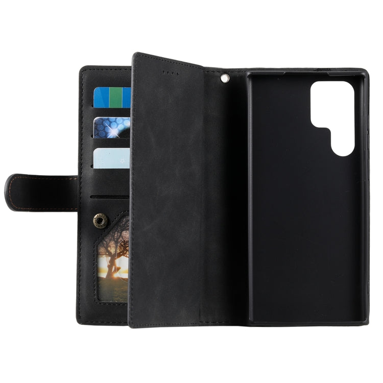 For Samsung Galaxy S25 Ultra 5G Nine Card Zipper Bag Leather Phone Case with Lanyard(Black) by buy2fix