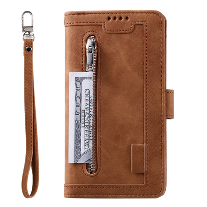 For Samsung Galaxy S25 Ultra 5G Nine Card Zipper Bag Leather Phone Case with Lanyard(Brown) by buy2fix