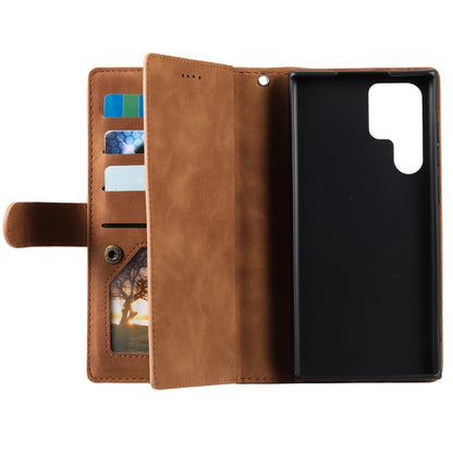 For Samsung Galaxy S25 Ultra 5G Nine Card Zipper Bag Leather Phone Case with Lanyard(Brown) by buy2fix