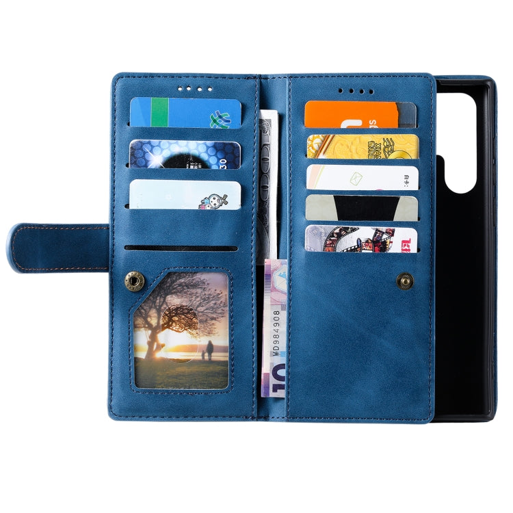 For Samsung Galaxy S25 Ultra 5G Nine Card Zipper Bag Leather Phone Case with Lanyard(Blue) by buy2fix