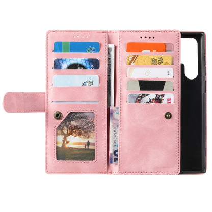 For Samsung Galaxy S25 Ultra 5G Nine Card Zipper Bag Leather Phone Case with Lanyard(Pink) by buy2fix