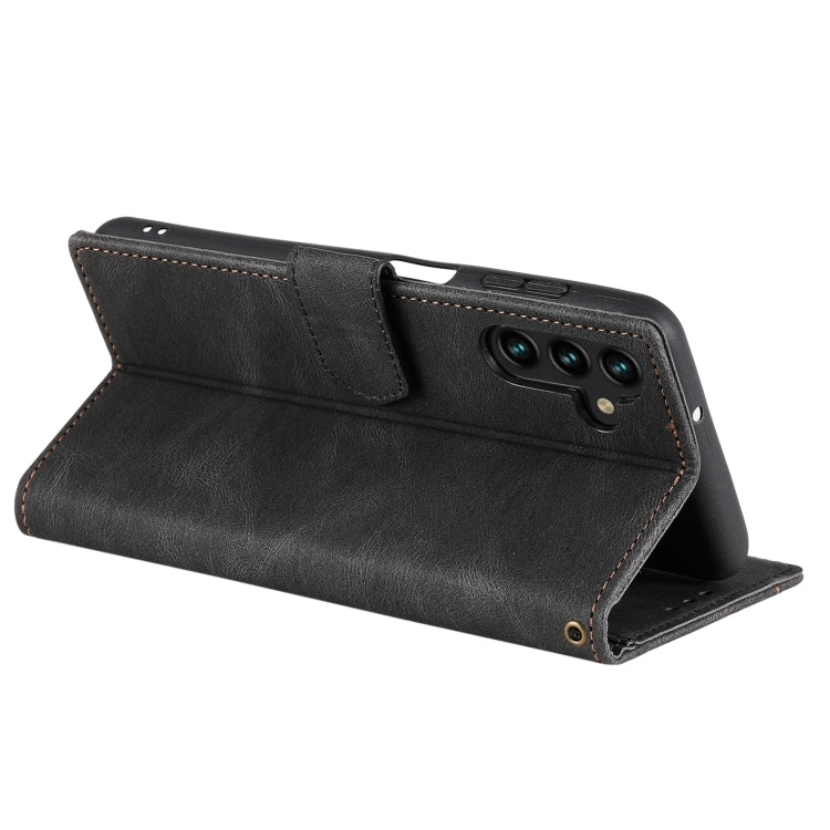 For Samsung Galaxy S25+ 5G Nail Skin Feel Stitching Calf Texture Leather Phone Case(Black) by buy2fix