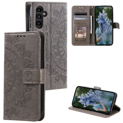 For Samsung Galaxy S25 5G Totem Flower Embossed Leather Phone Case with Lanyard(Grey) by buy2fix