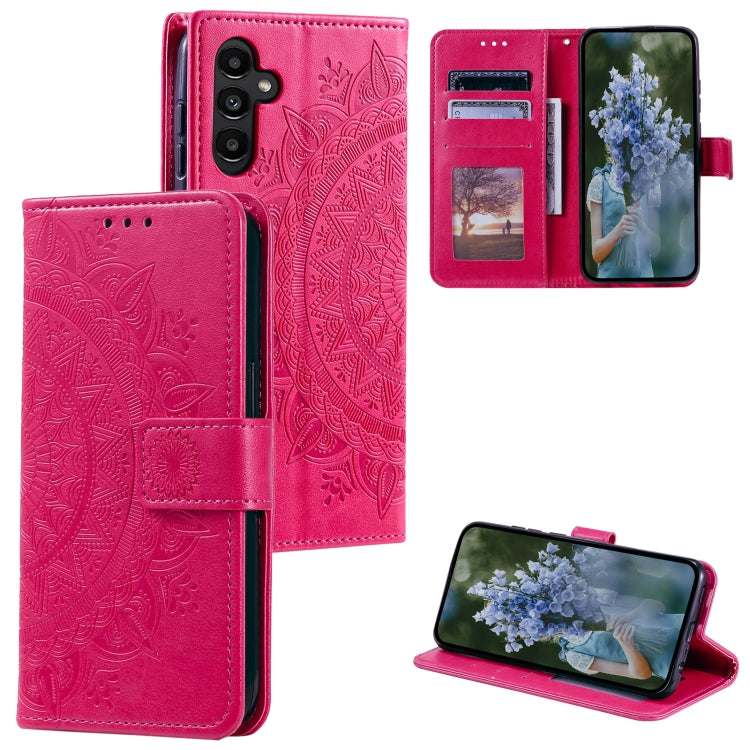 For Samsung Galaxy S25 5G Totem Flower Embossed Leather Phone Case with Lanyard(Red) by buy2fix