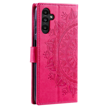 For Samsung Galaxy S25 5G Totem Flower Embossed Leather Phone Case with Lanyard(Red) by buy2fix