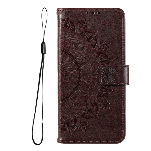 For Samsung Galaxy S25 5G Totem Flower Embossed Leather Phone Case with Lanyard(Brown) by buy2fix