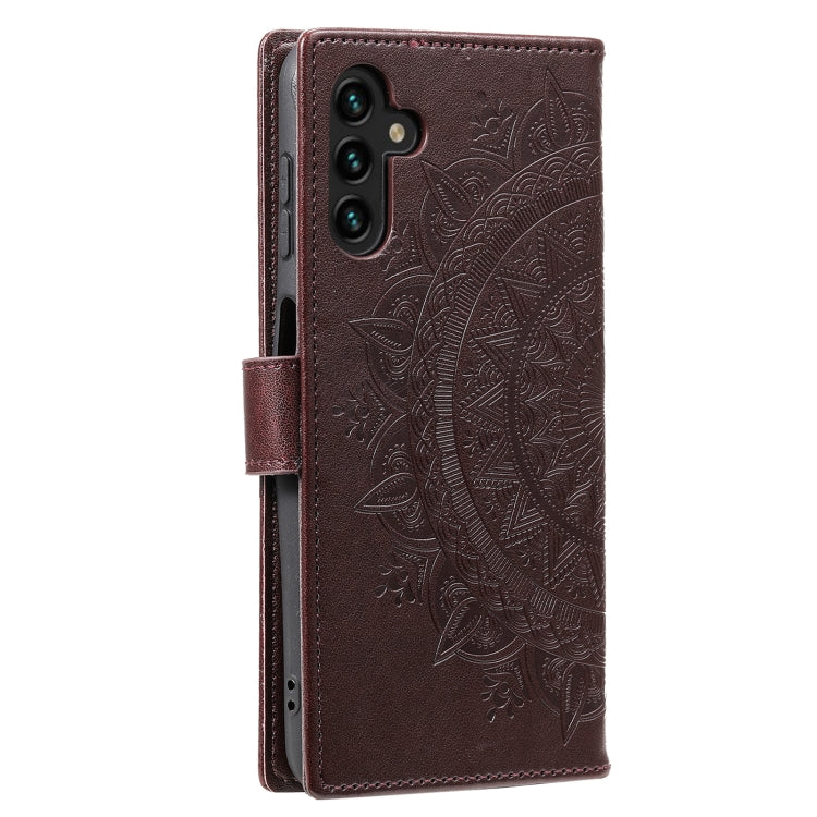 For Samsung Galaxy S25 5G Totem Flower Embossed Leather Phone Case with Lanyard(Brown) by buy2fix