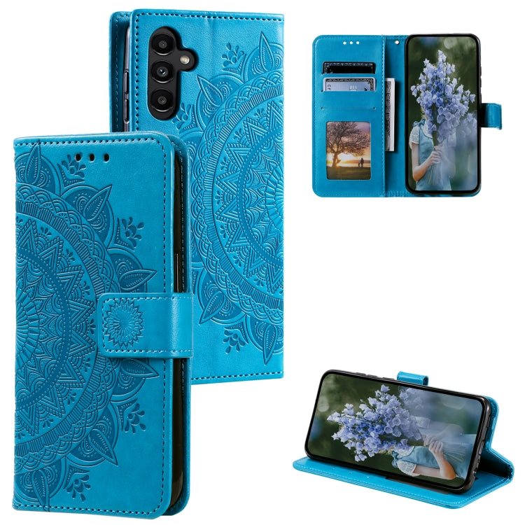 For Samsung Galaxy S25 5G Totem Flower Embossed Leather Phone Case with Lanyard(Blue) by buy2fix