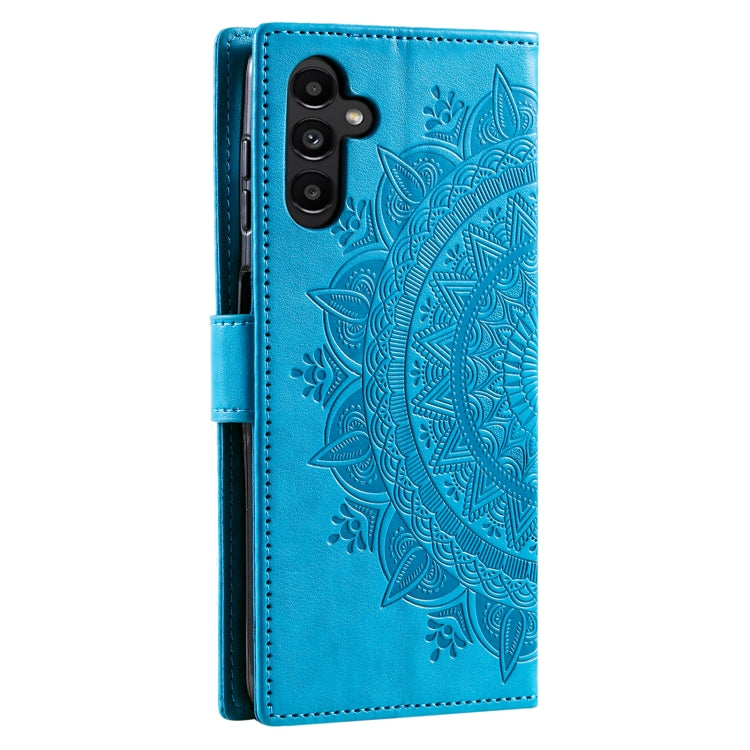 For Samsung Galaxy S25 5G Totem Flower Embossed Leather Phone Case with Lanyard(Blue) by buy2fix
