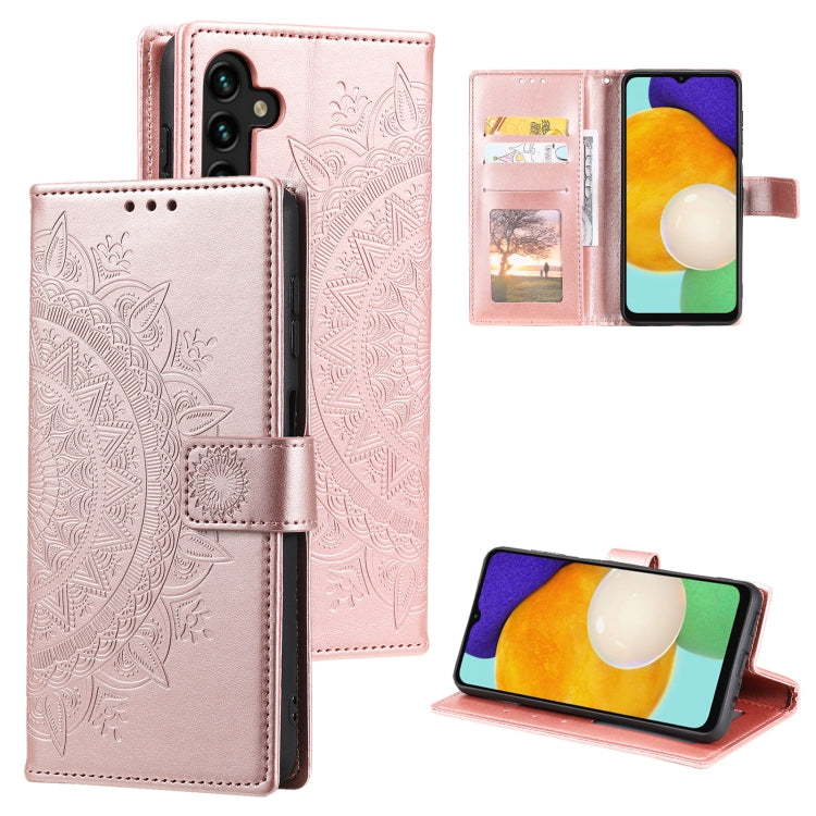 For Samsung Galaxy S25 5G Totem Flower Embossed Leather Phone Case with Lanyard(Rose Gold) by buy2fix