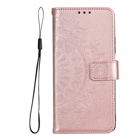 For Samsung Galaxy S25 5G Totem Flower Embossed Leather Phone Case with Lanyard(Rose Gold) by buy2fix
