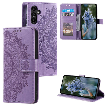For Samsung Galaxy S25 5G Totem Flower Embossed Leather Phone Case with Lanyard(Purple) by buy2fix