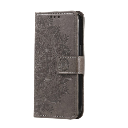 For Samsung Galaxy S25+ 5G Totem Flower Embossed Leather Phone Case with Lanyard(Grey) - Galaxy S25+ 5G Cases by buy2fix | Online Shopping UK | buy2fix