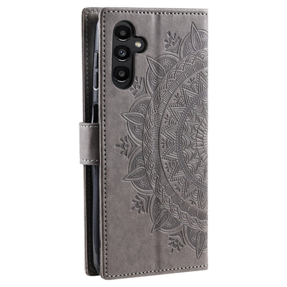 For Samsung Galaxy S25+ 5G Totem Flower Embossed Leather Phone Case with Lanyard(Grey) - Galaxy S25+ 5G Cases by buy2fix | Online Shopping UK | buy2fix
